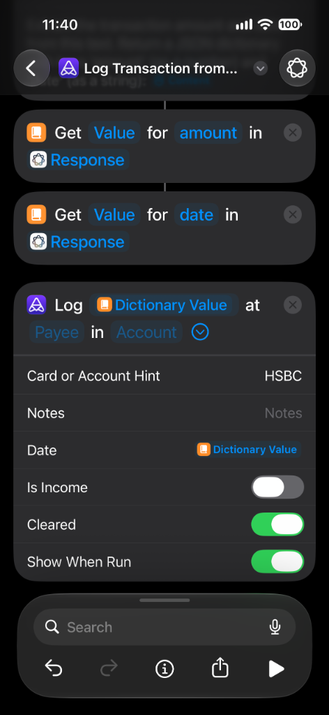 iOS SMS Automation - Step 2: Pass dictionary values to Actuali Log Transaction